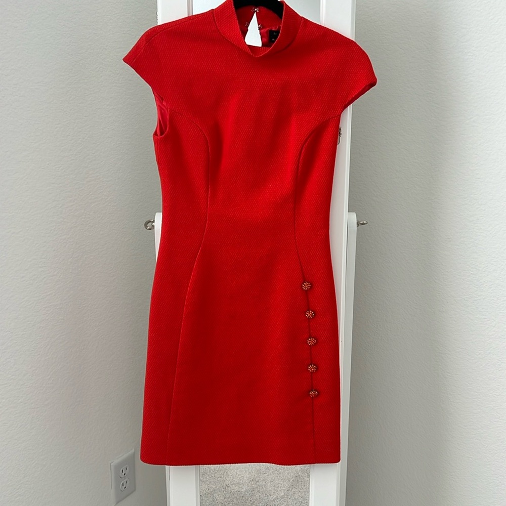 Cap Sleeve mock neck midi dress